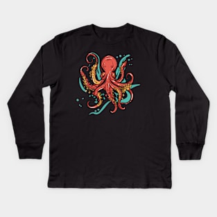 Orange Octopus Kids Long Sleeve T-Shirt